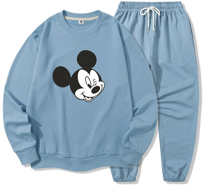 일루소 디즈니 기모 미키얼굴 맨투맨 밑밴딩 조거 트레이닝복 상하의 세트