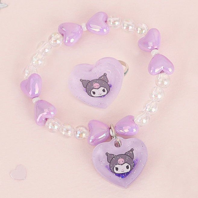 산리오 여아 팔찌 반지 세트 아크릴 하트 비즈 스팽글 아동 어린이 선물