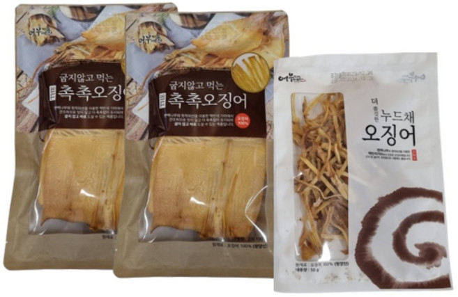 어부예찬 굽지않고 먹는 촉촉오징어 특대 180g 2개 + 오징어채 1개 50g1세트, 2세트