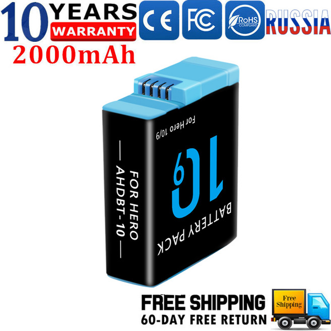 GoPro Hero 9 / Hero 10 액세서리 카메라 배터리용 2000mAh 충전식 배터리, 02 1 picec, 02 1 picec, 1개