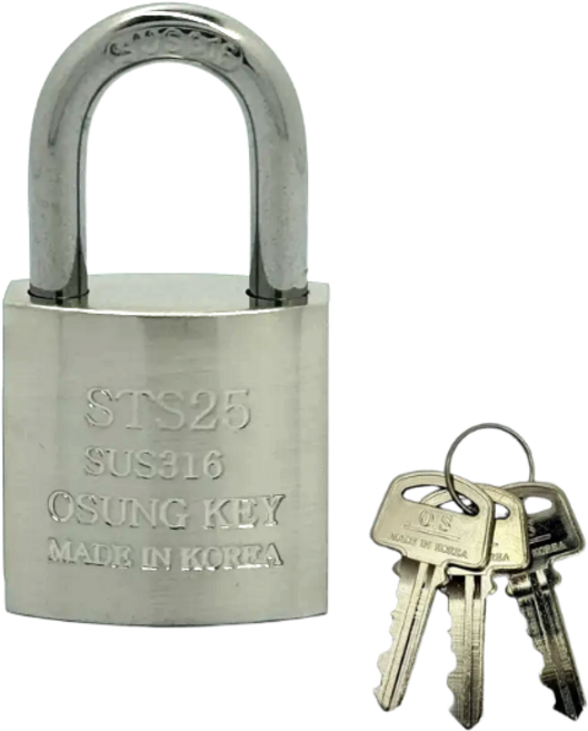 [오성열쇠] 스텐 SUS 녹방지 방수 부식방지 동일 개별 외부사용 비맞는곳 바닷가 소형 자물쇠 키 시건장치, sts25, 개별키, 1개