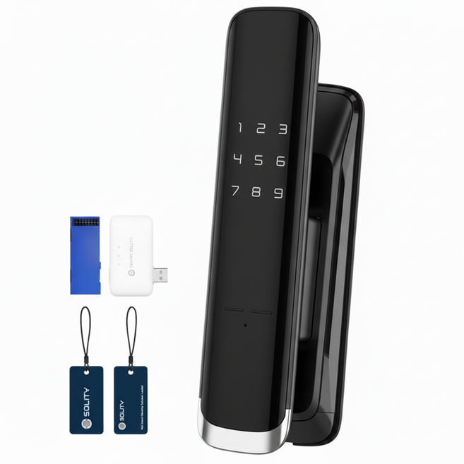 솔리티 웰콤 패스온 무타공 푸시풀 디지털손잡이 있음 도어락 WP-450B + 브릿지 + 블루투스팩 + 카드키 2p 세트, [KC/정품]wp/450b[빠른배송], 고객직접설치