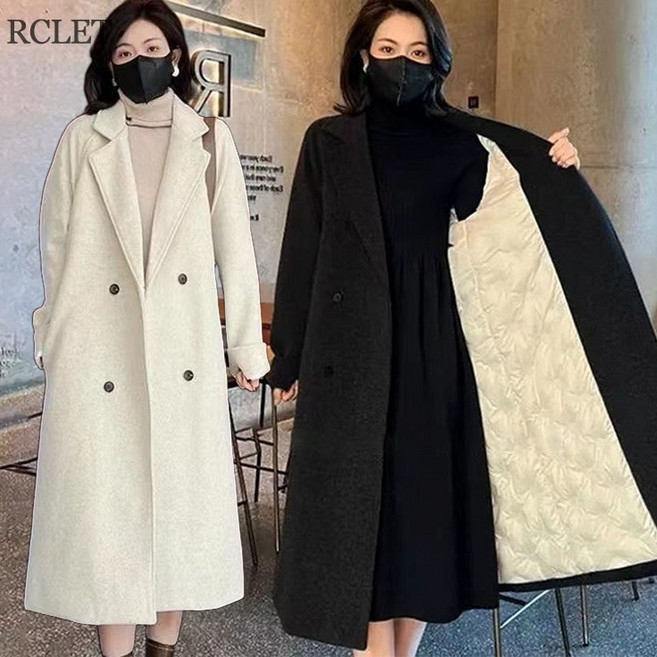 RCLET 여성 모직 코트 빅사이즈 누빔안감 롱 자켓 두꺼운 롱트렌치 코트 겨울 정장 아우터