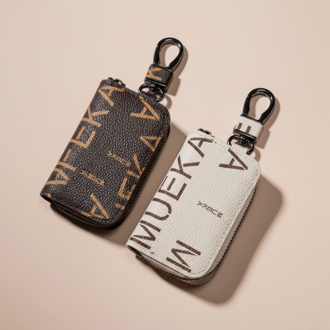 세련된 자동차 스마트키 가죽 케이스 키홀더 열쇠고리 2p 세트, 1세트, 브라운+아이보리
