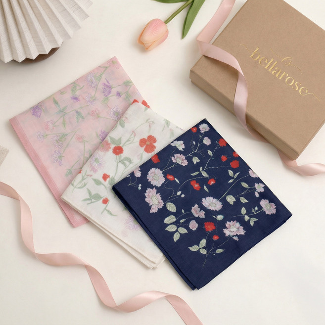 벨라로즈 플라워 패턴 순면 여자 손수건