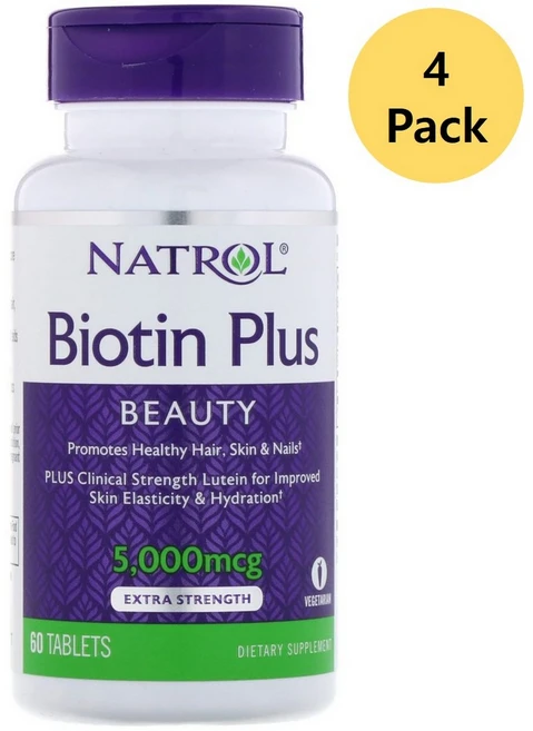 나트롤 비오틴 플러스 엑스트라 스트렝스 5 000mcg 60정 x 4개 - 쿠팡