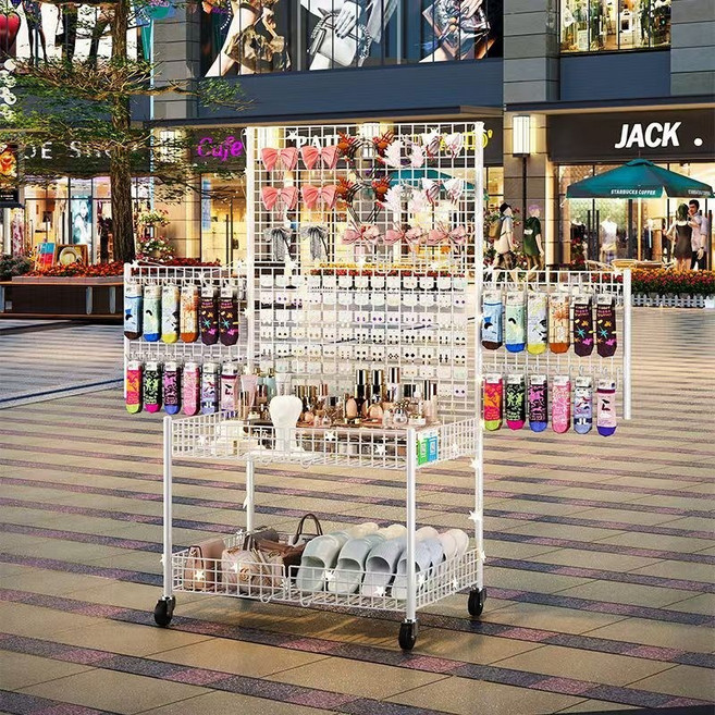 접이식 가판대 마트 야시장 축제 플리마켓 이동식 진열대 철망 노점상 매대, 블랙 65-소형 바퀴