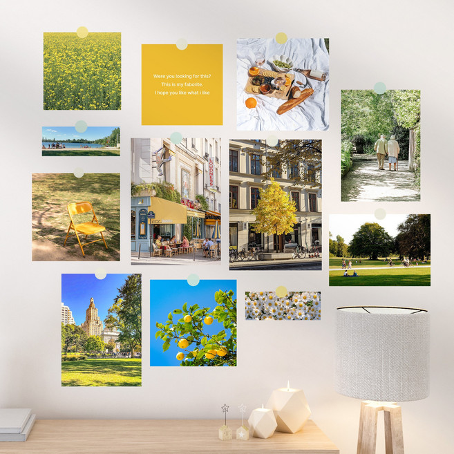 데일리스너그 옐로우 감성 인테리어 포스터 엽서 벽장식 소품 + 스티커 증정 16p 구성, 엽서 패키지 16p - 옐로우 ver.1