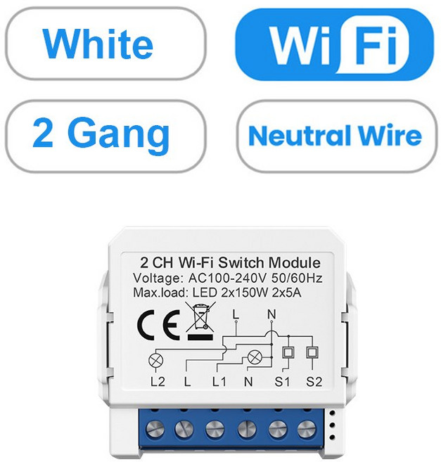 AI 스마트 원격 제어 스위치 무선 전등 조명 AVATTO Tuya WiFi 지그비 중성선 없음 2 웨이 미니 DIY 차단기 Google 홈용 작업, 2)WSM16-W2, 1개