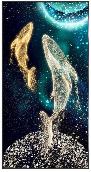 롱파토이 우주 하늘을 헤엄치는 별빛 고래 DIY 큐빅 보석십자수 다이아몬드 페인팅 패브릭형 도안 도구 세트, 50x90cm, 1개