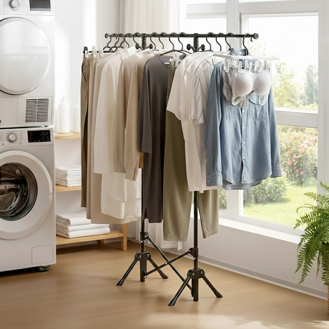 FODOSS 접이식 빨래건조대 원터치 건조 행거 튼튼한 이불 옷 다용도 건조대, 검은색