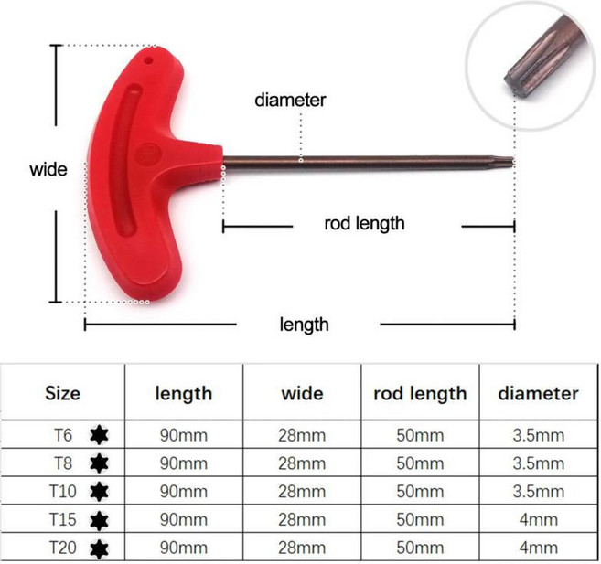 로브 변조 방지 보안 볼트 구멍 스크루 드라이버 스크류 키, 15) T shape - T6, 1개