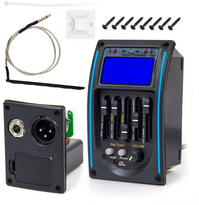 5 밴드 EQ 이퀄라이저 픽업 LCD 튜너와 어쿠스틱 기타 프리 앰프 튜너 및 볼륨 제어 LC-5, 하나, 검정, 1개