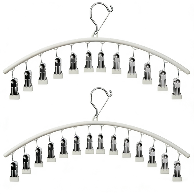 리빙블러썸 모자 걸이 비니 양말 집게형 옷걸이 일자형 8클립, 2개, 화이트