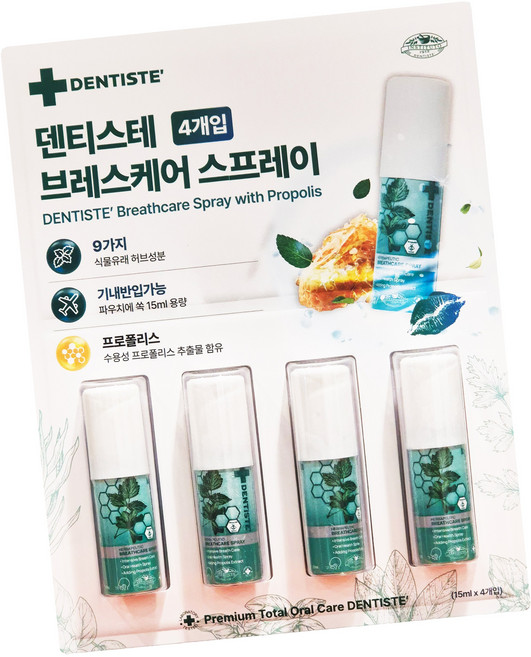 덴티스테 브레스 케어 스프레이, 15ml, 4개