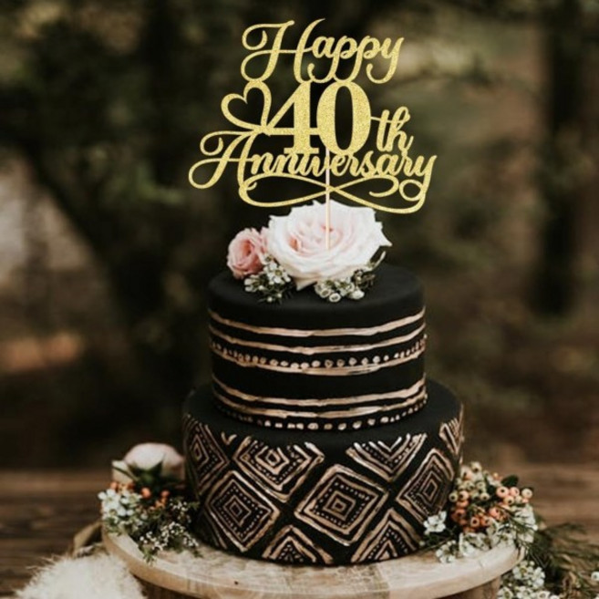 1개 골든 글리터 해피 40번째 생일 케이크 토퍼 - 파티 장식 기념일, 01 crsmt-04-40th
