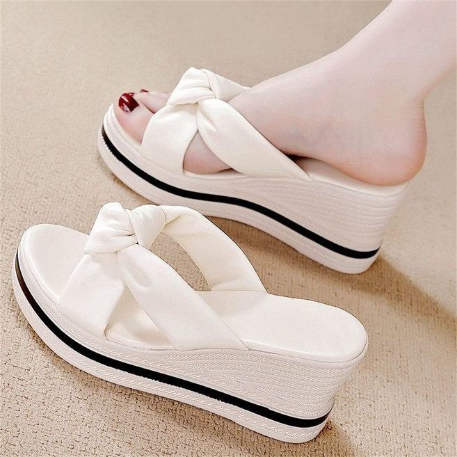 besteffie 여성용 여름 가벼운 방수 비치 슬리퍼 방지 미끄럼 하이힐 웨지슬리퍼 베이직 K37