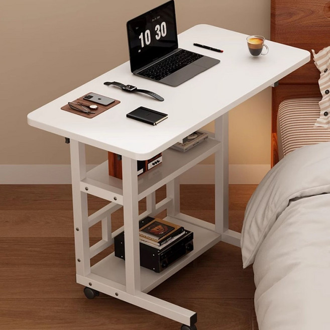학습 사무용 높이조절 이동식 사이드 테이블 소파 침대 겸용 다용도 보조책상, 화이트