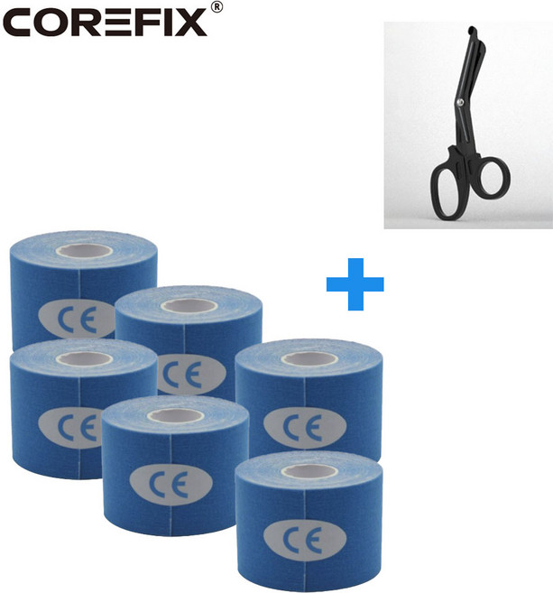 코어픽스 스포츠테이프 + 가위 1 근육 머슬 헬스 무릎 키네시올로지 스포츠테이프 테이프 테이핑, 라이트블루_전용가위, 6개