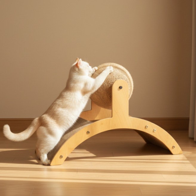라피아노 스크래쳐 겸용 스크래쳐볼 고양이 장난감, 1개, 우드