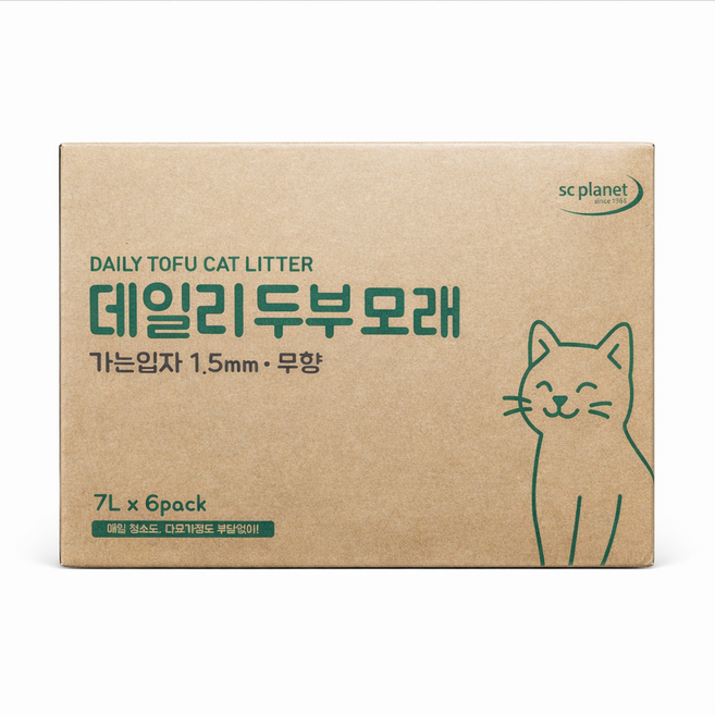 데일리 고양이 두부모래 1.5mm 가는 슬림 입자, 무향, 6개, 7L