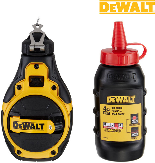 디월트공식대리점 먹통 30M 레드 초크라인 세트 분통 금속 외부 콘크리트 마킹용 먹선 먹줄 세트 DWHT48333RC, 1개