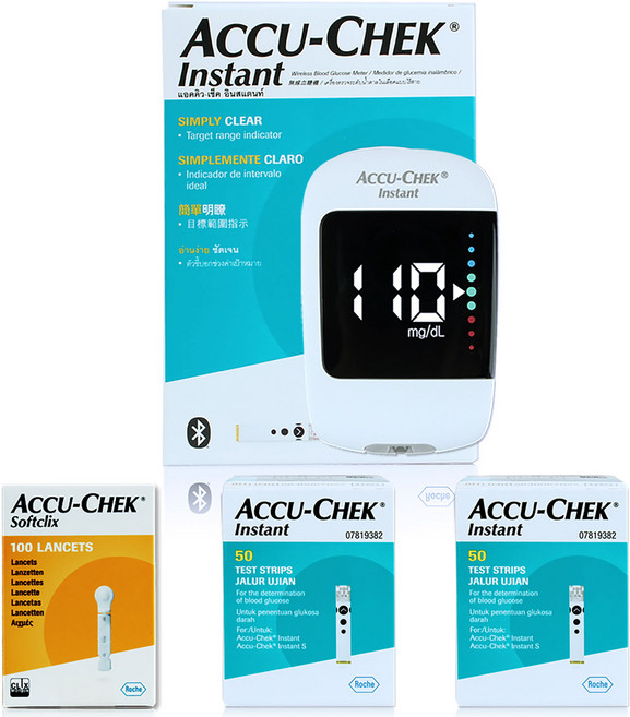 로슈 아큐첵 인스턴트(블루투스) 혈당측정기+시험지 110매+소프트클릭스 채혈침 110개+채혈기+파우치, 1개
