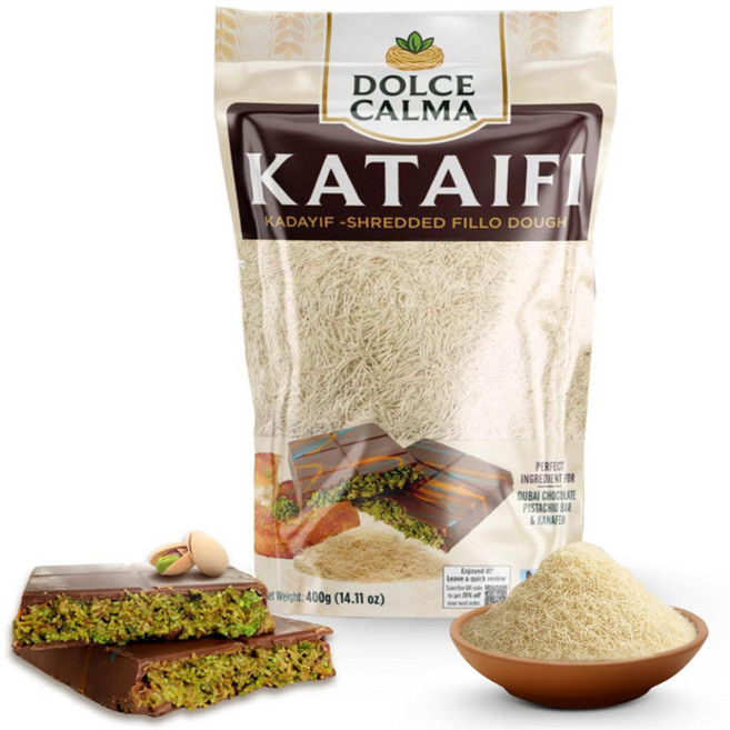 Dolce Calma 돌체 칼마 프리미엄 건조 카타이피 분쇄 필로 도우 두바이 쫀득쿠키 만들기, 1개, 400g