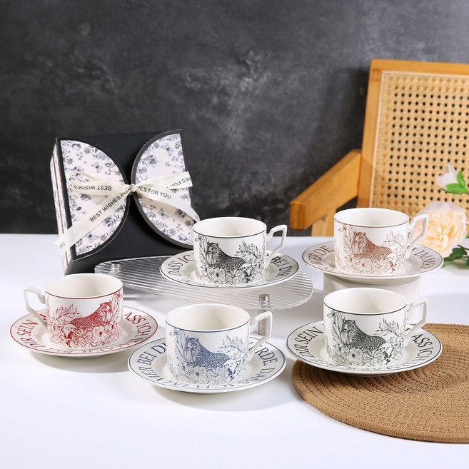 선물포장박스~홈카페 플라워 머그컵 카페라떼 커피잔세트 찻잔세트1인용 220ML /친구선물/집들이선물/생일선물 E 1세트, 1개, D * 1세트