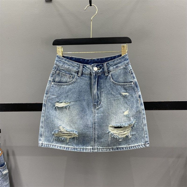 COSYEVNO 데님 미니 스커트 슬림핏 데미지 A라인 패션 여름 여성 청치마