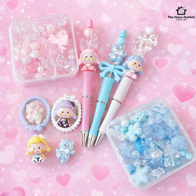 볼꾸 비즈 볼펜 꾸미기 DIY 키트 교체형 파츠 펜꾸 만들기, 블루핑크피규어 볼꾸세트, 1세트