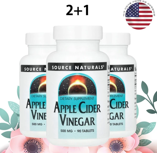 소스내추럴스 애사비 사과식초 ACV 애플 사이다 비니거 500mg 90정 3개 - 쿠팡
