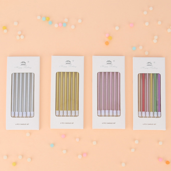 데일리어썸 메탈 롱스틱 초 6개입 생일초 파티초 귀여운초 특이한초 생일파티 파티용품 케잌 컬러 초, 골드