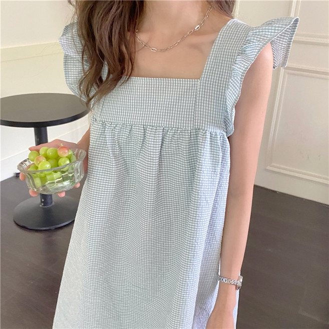 [러빙리] 플레인 여성 여름 민소매 프릴 원피스 잠옷 홈웨어 파자마 상하세트 (3 color)