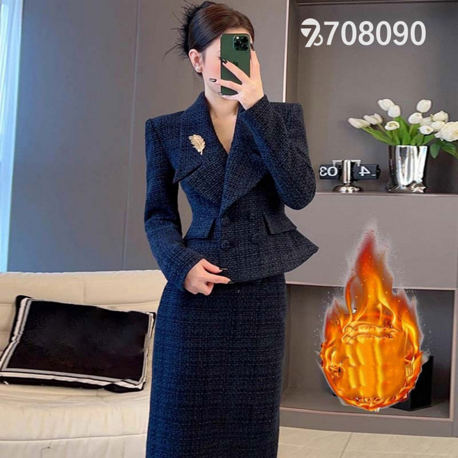 708090 고급스러운 기모 도톰 투피스 정장세트