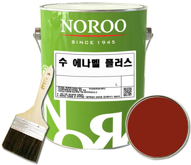 노루페인트 수 에나멜 철재 목재 페인트 기존색상 + 붓세트, 유광 적갈색, 1개, 1L