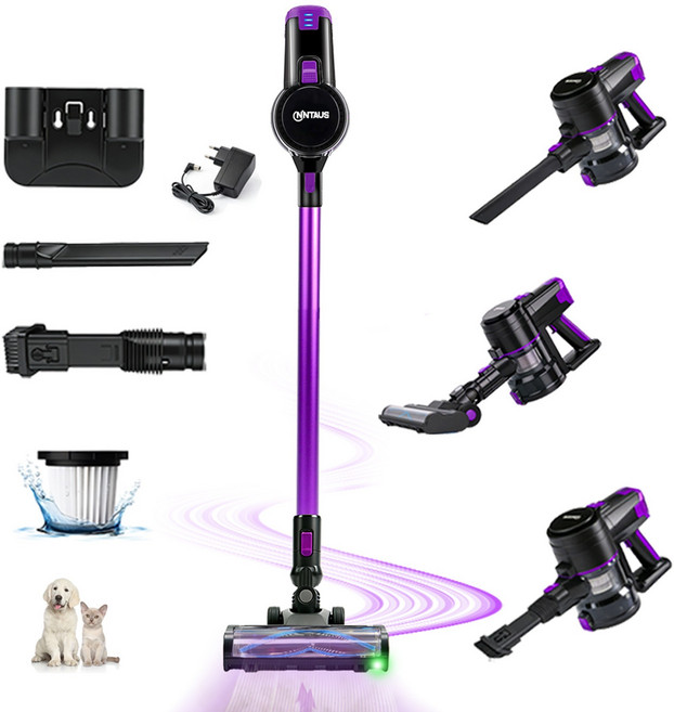 닝타우스 4in1 무선 청소기 BLDC 강력 흡입 경량 핸디 스틱 설계 반려동물 털 제거 및 침대 소파 차량 청소 가능 다양한 노즐 풀세트, 보라색