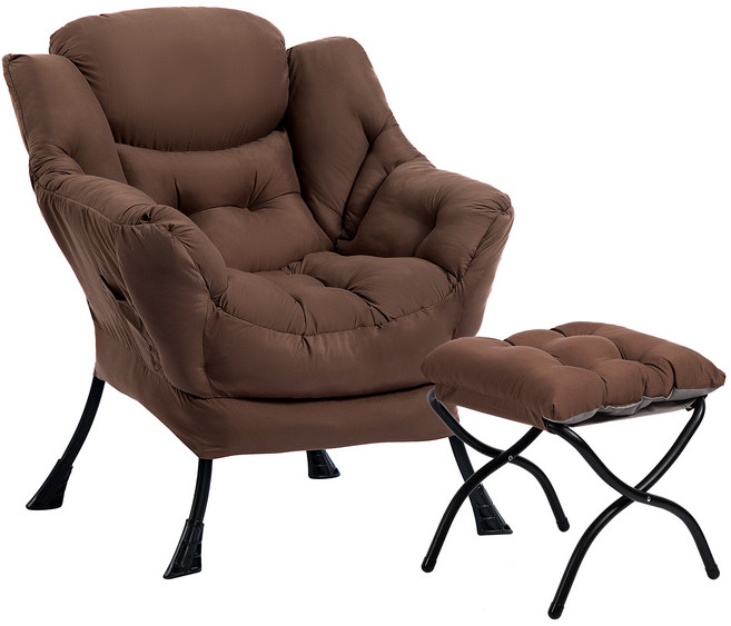 리클라이너 세트 임산부 및 수유용 의자 편안한 소파 겸 침대 1인용 독서 의자 발받침대 포함 1세트, 커피색, 1개