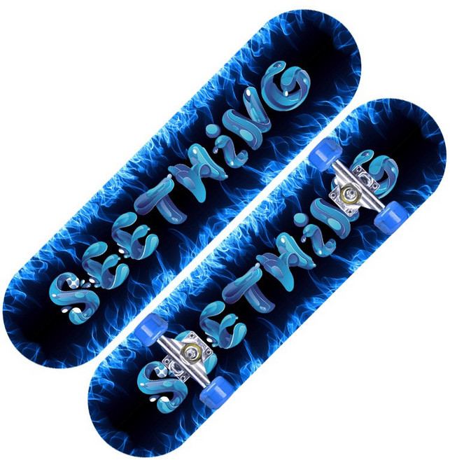 兒童楓木青少年四輪滑板男女雙面卡通雙翹板2808平板skateboard, 1個, 藍火