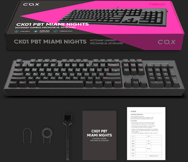 COX CK01 PBT 마이애미 나이트 에디션 게이밍 기계식 유선 일반형 키보드, Turquoise & Magenta, CK01 PBT MIAMI NIGHTS, 청축
