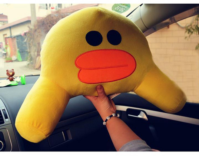 LINE FRIENDS 卡通布朗熊兔兔莎莉辦公室毛绒腰靠靠墊椅子靠背墊可愛沙發汽車抱枕護腰枕 莎莉腰枕, 莎莉腰枕(現貨