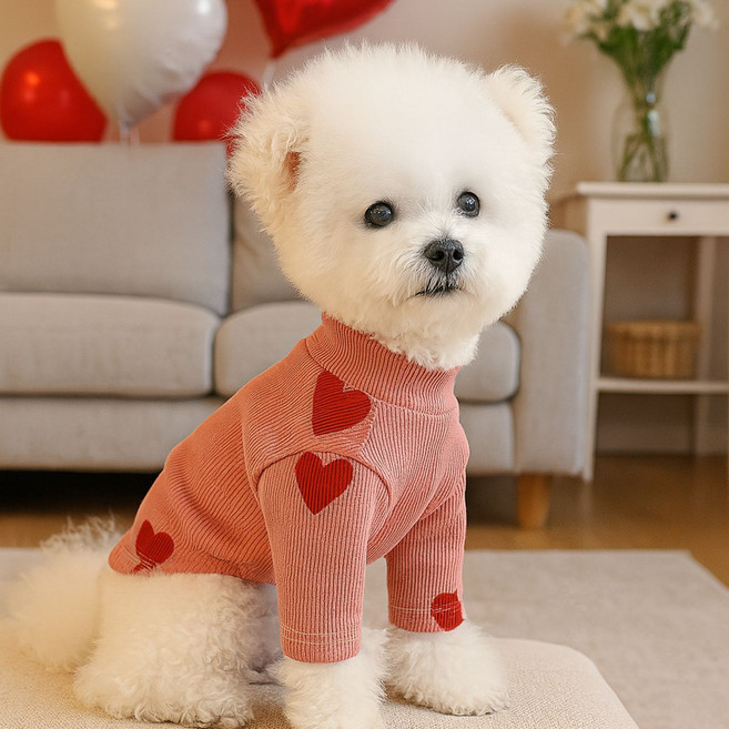 포아틀리에 중소형견 강아지 핑크 니트 봄가을 이너웨어 발렌타인데이 옷, 하트, 1개