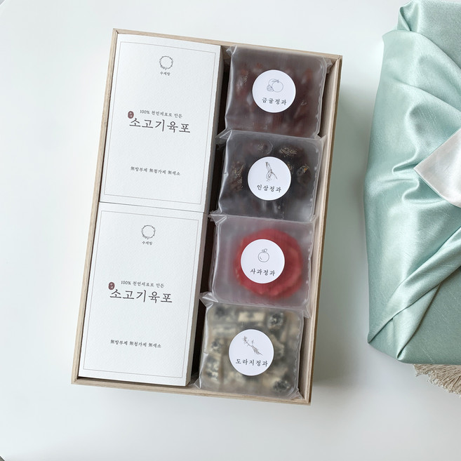 수재방 고급 도라지정과 선물세트-대 / 수제육포 + 콩고물도라지정과 + 금귤정과 + 인삼정과 + 사과정과, 민트, 1개