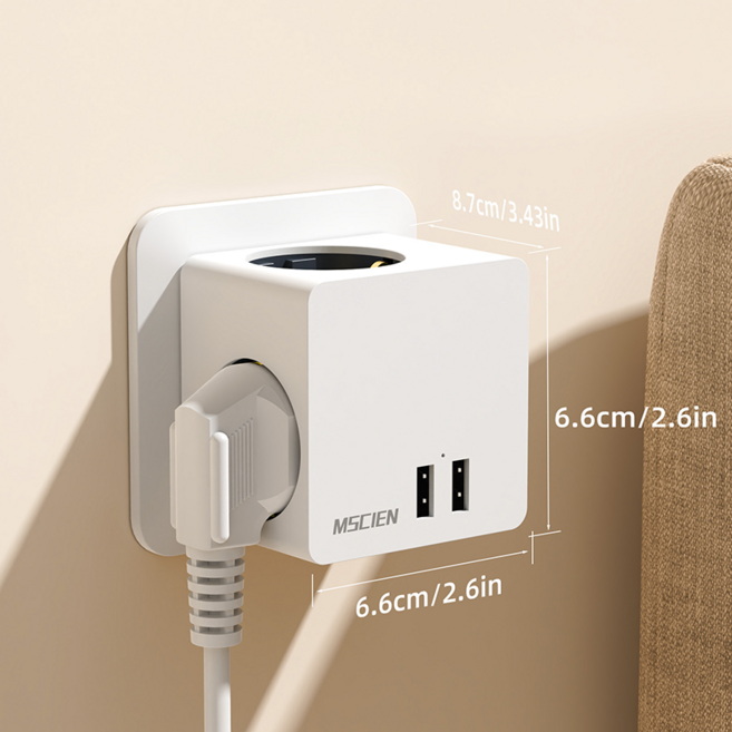 큐브 USB 멀티탭 Mscien 3구, 1개, 화이트, 8.7cm