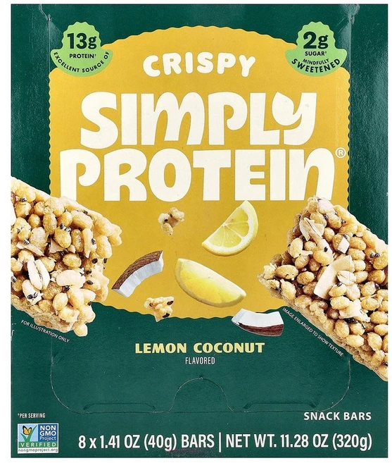 Simply Protein 크리스피 스낵 바 레몬 코코넛 바 8개 각 40g(1.41온스), 8 개 - 쿠팡