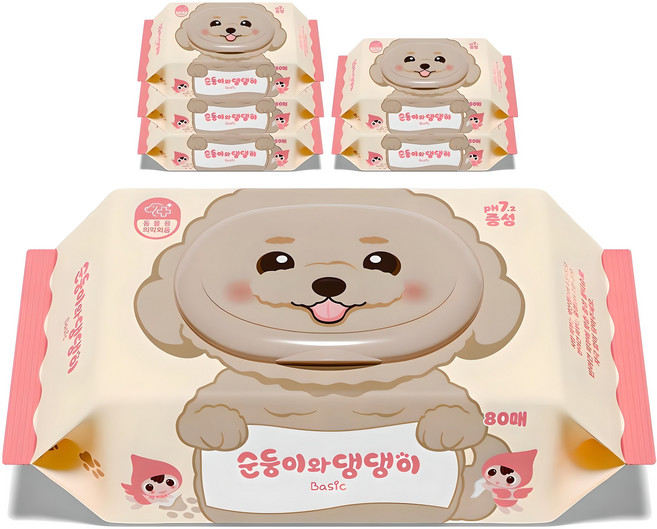 순둥이 와 댕댕이 베이직 물티슈 캡형, 80개입, 6개