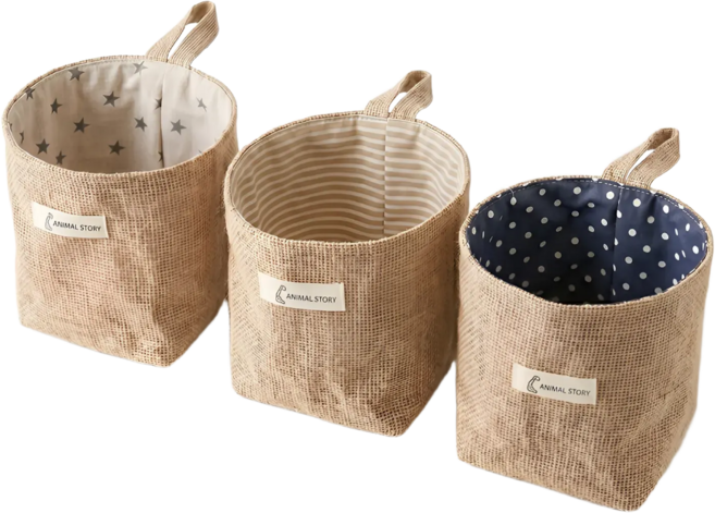 걸이형 린넨 바구니 3종 세트, 혼합, 1세트