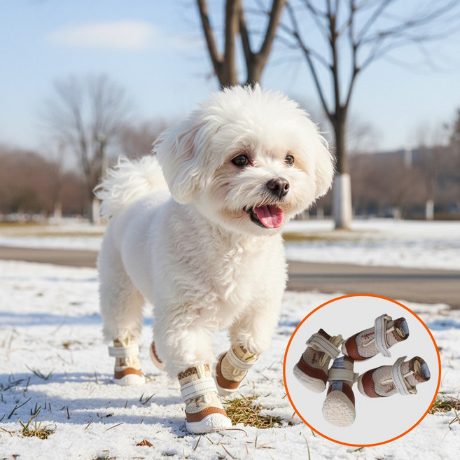 래미고 강아지 산책 신발 겨울 미끄럼방지 봄 애견신발, 1세트, 베이지