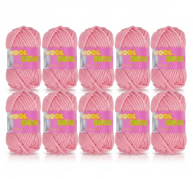 [가성비/인기템] 포근한 울베어 아크릴 뜨개실 10볼 세트 겨울 목도리/모자/수세미실 DIY 손뜨개 두꺼운 털실, 10개, 핑크