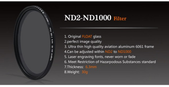 KnightX ND2-ND1000 SLR DSLR 카메라 가변 ND 필터 중립 밀도 페이더 조정 가능 ND2-400 49 52 55 58 62 67, 07 72MM